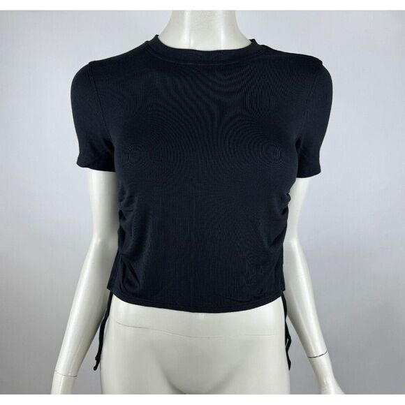 Lululemon Side Cinch Ribbed T-Shirt Black Women 6? Stretch Modal Crew Neck Yoga - Picture 2 of 12